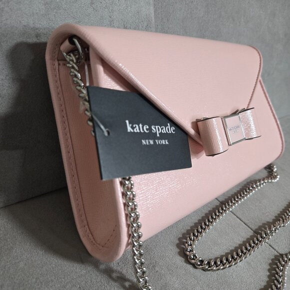 NWT Kate Spade Morgan Bow Patent Leather Envelope Crossbody Pink - Picture 4 of 17
